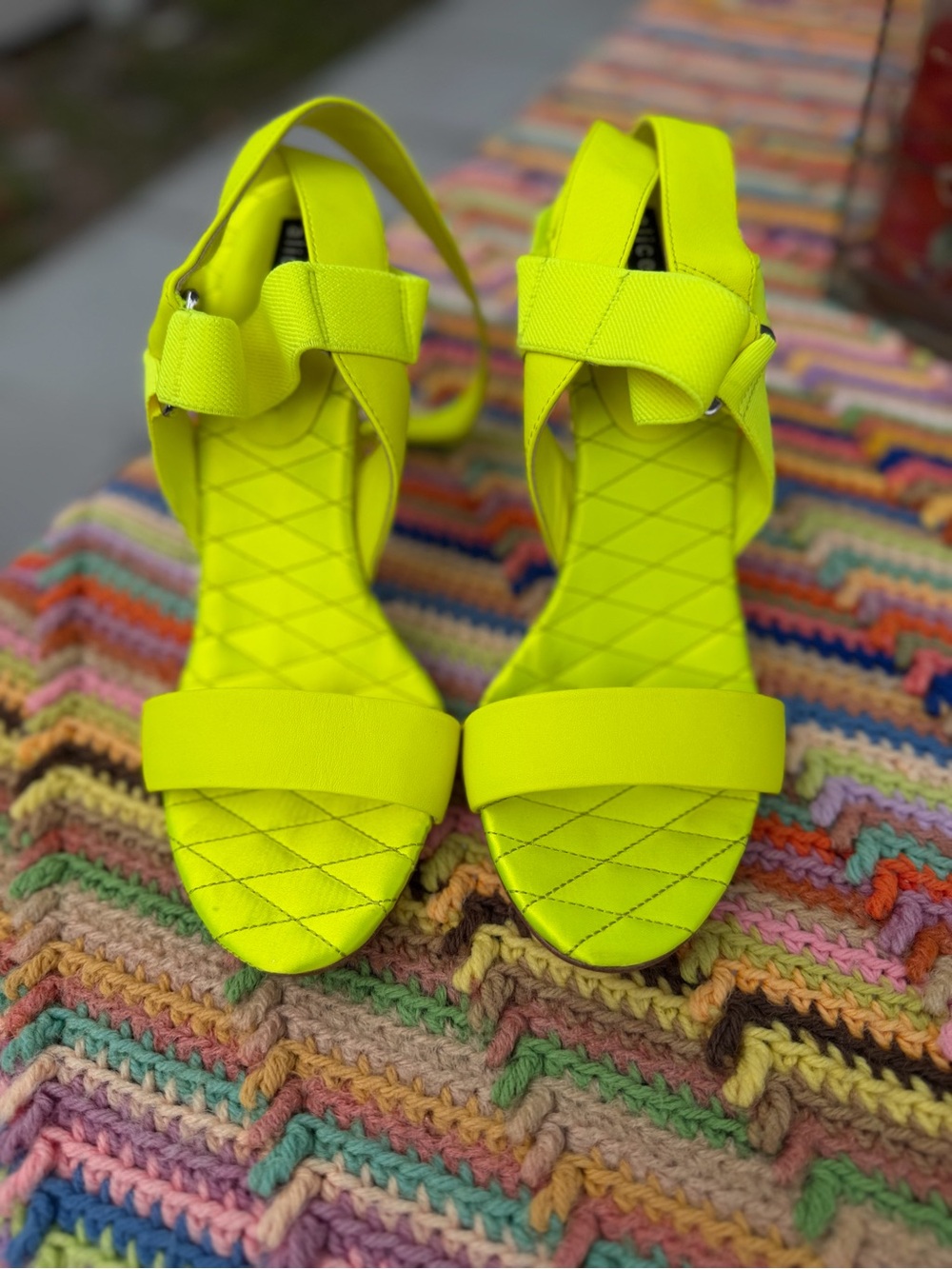 Alice + Olivia Neon Yellow Strappy Sandal - Picture 2 of 8